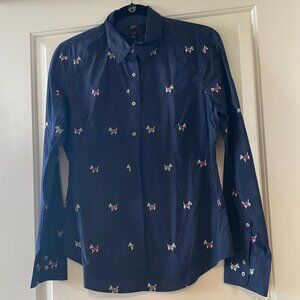 J. Crew Navy Blue Perfect Shirt with Embroidered Scottie Dogs Slim Fit 10 NWT